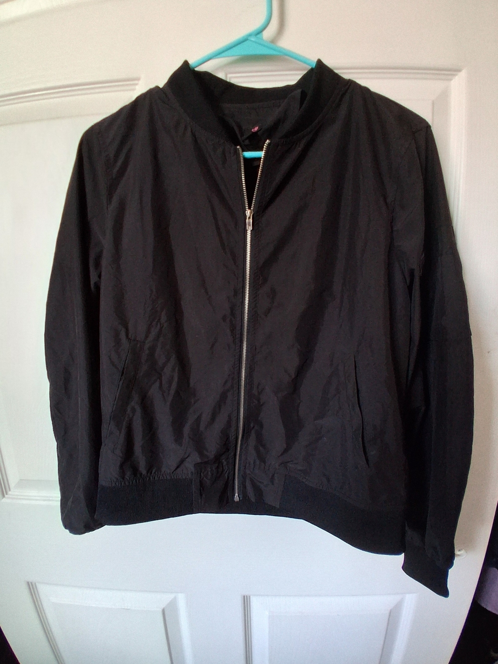 J.O.A. Black Men's Bomber Jacket with Silver Zipper